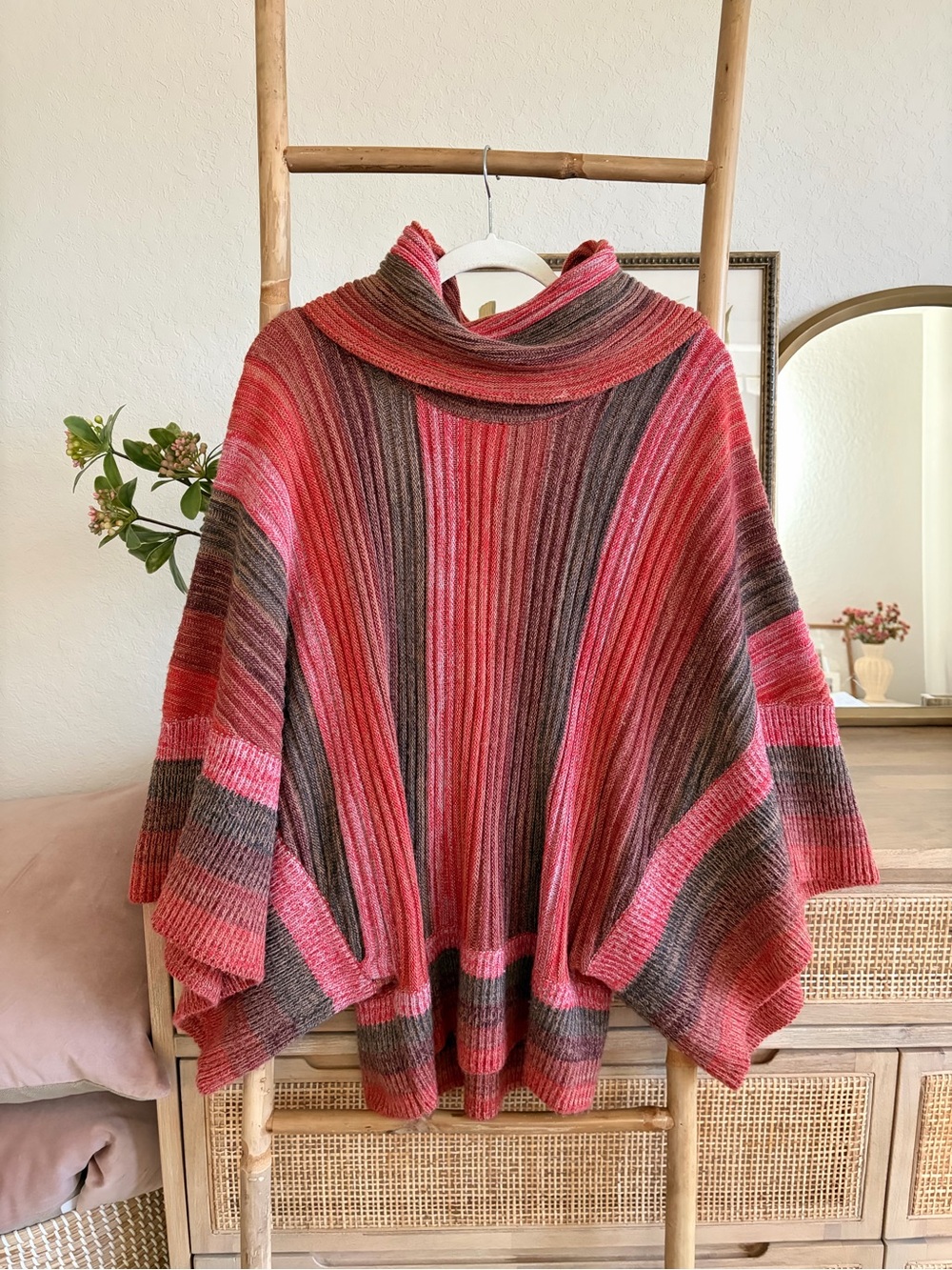 Anne French Cozy Ribbed Turtleneck Poncho Sweater NEW